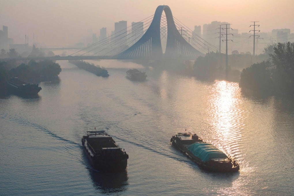 Barges sail on the Grand Canal in Huaian, eastern China. The canal is among the waterways depicted in the Tushu Bian. Photo: AFP