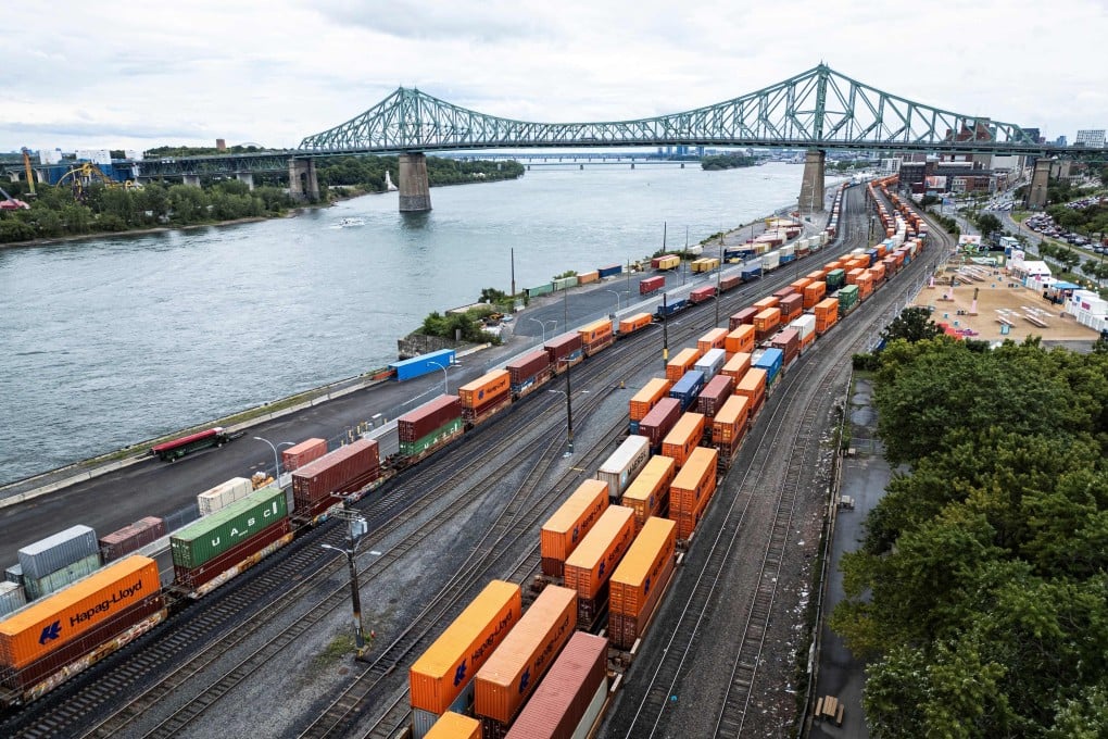 Shipping containers are seen in the Port of Montreal in Quebec, on Sunday. Photo: AFP