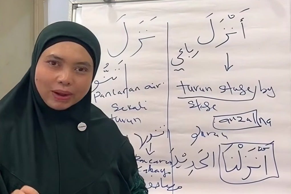 Controversial Malaysian academic Solehah Yaacob seen in a still from a live-streamed lecture. Photo: Facebook/profsolehah
