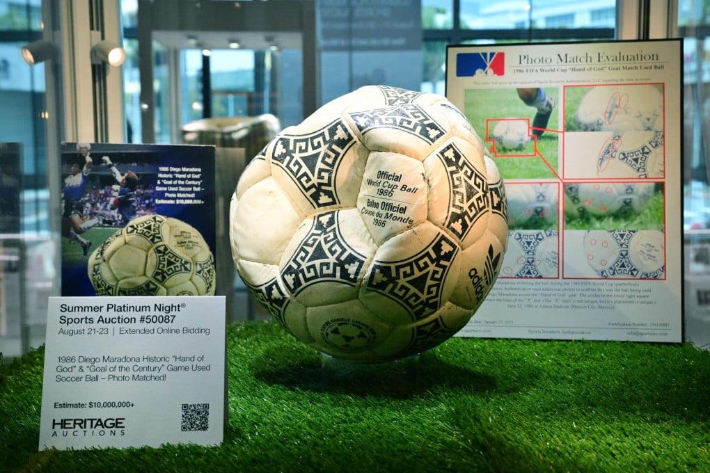 The football with which Diego Maradona scored his 'Hand of God' goal at the 1986 World Cup. Photo: AFP