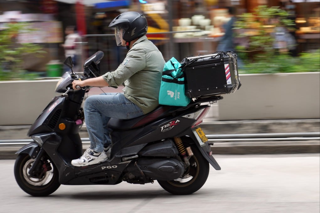 A food delivery rider in Mong Kok in 2025. When Deliveroo exited the Hong Kong market, many delivery workers were left without compensation. Photo: Sam Tsang