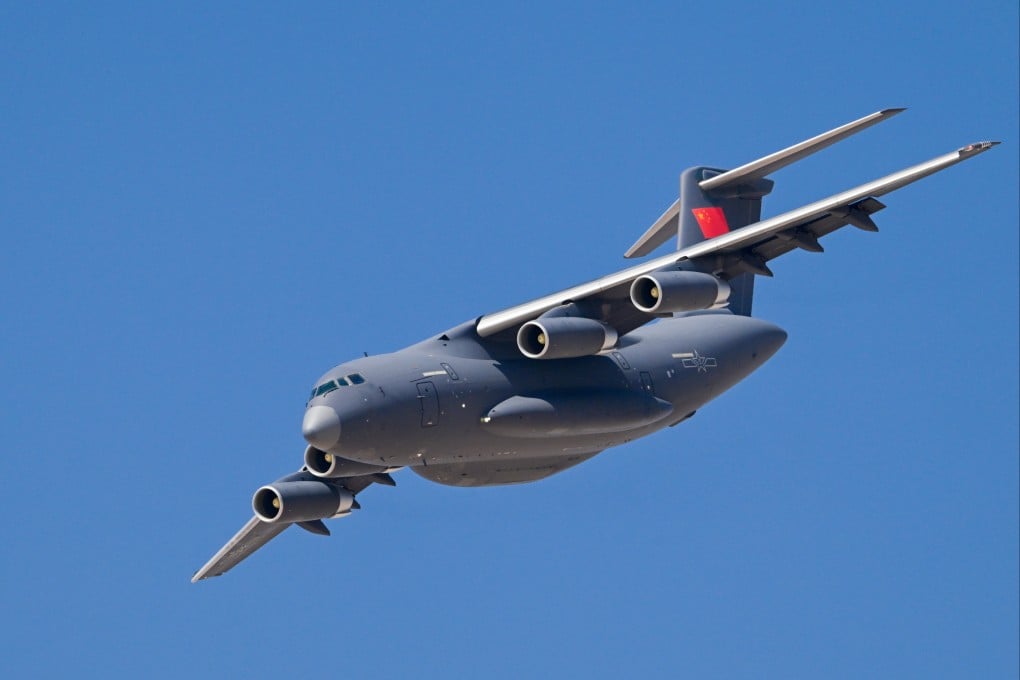 The Y-20 large transport aircraft can carry payload of around 66 tonnes, with an estimated range of about 3,700km at that load, but refuelling stops along the way could extend its reach far beyond its range. Photo: Xinhua
