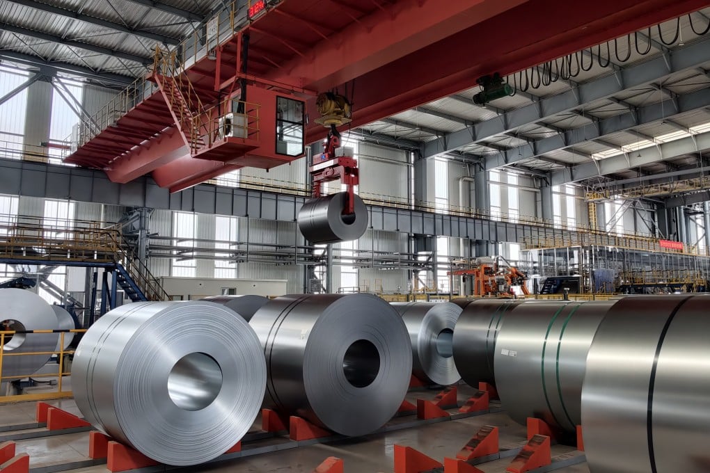 Steel coils are seen at a workshop in Tangshan, Hebei province, on July 22. Photo: Xinhua