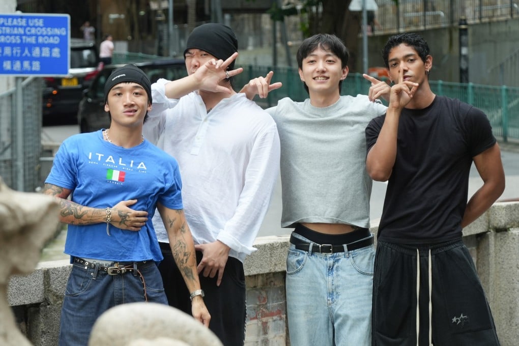 (From left) Harry Leung and Jasper Chung, two co-founders of Wasted Potentials Management, join two of the agency’s talents, Yutaro Chitikiri and Moosa Kalimullah, in Tin Hau, Hong Kong, on June 29, 2026. Photo: Sun Yeung