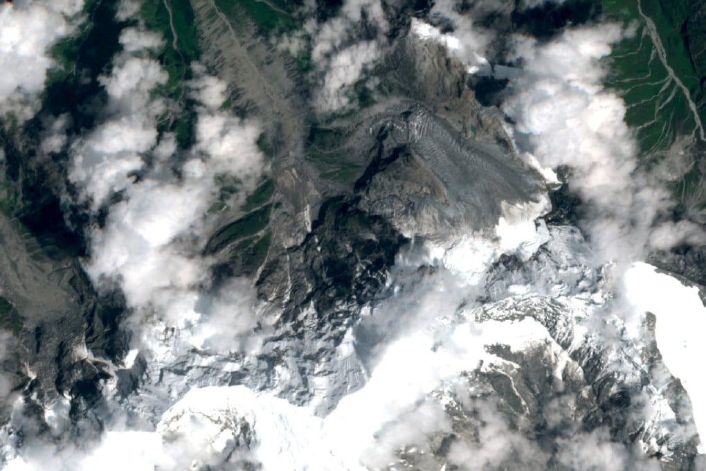 A satellite view of glaciers in Langtang, Nepal. Temperatures in the Himalayas are rising at more than twice the global average. Photo via Reuters