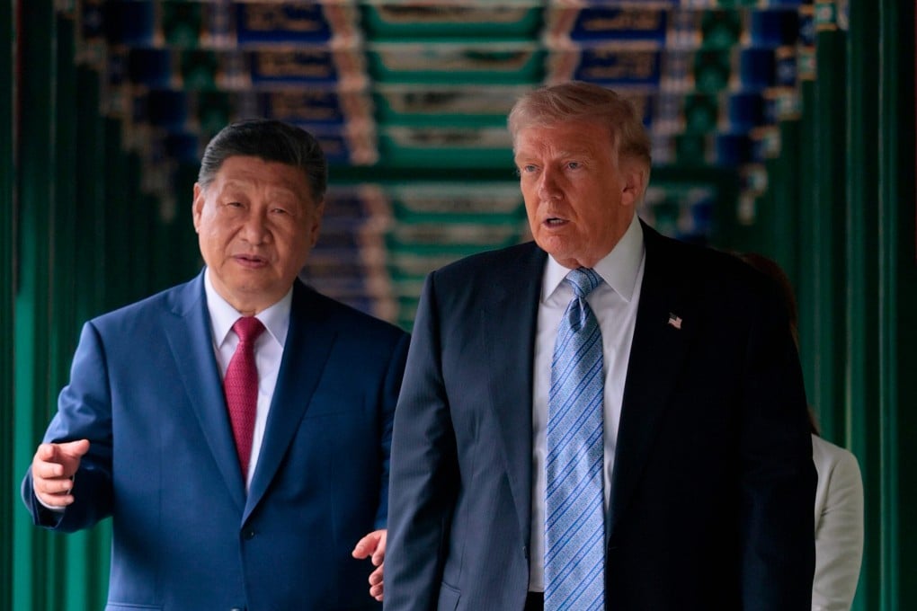 US President Donald Trump (right) walks with President Xi Jinping in Beijing on May 15. Photo: Evan Vucci/Pool via AP