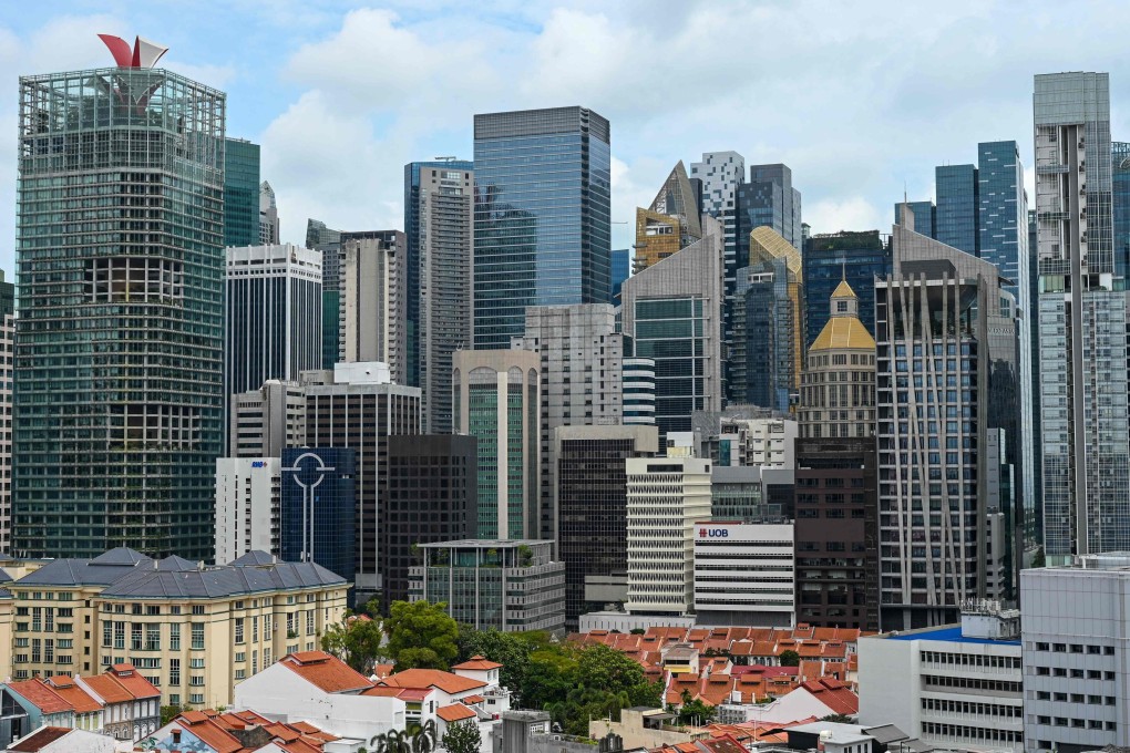 Commercial buildings are seen in Singapore’s central business district on February 12. Photo: AFP