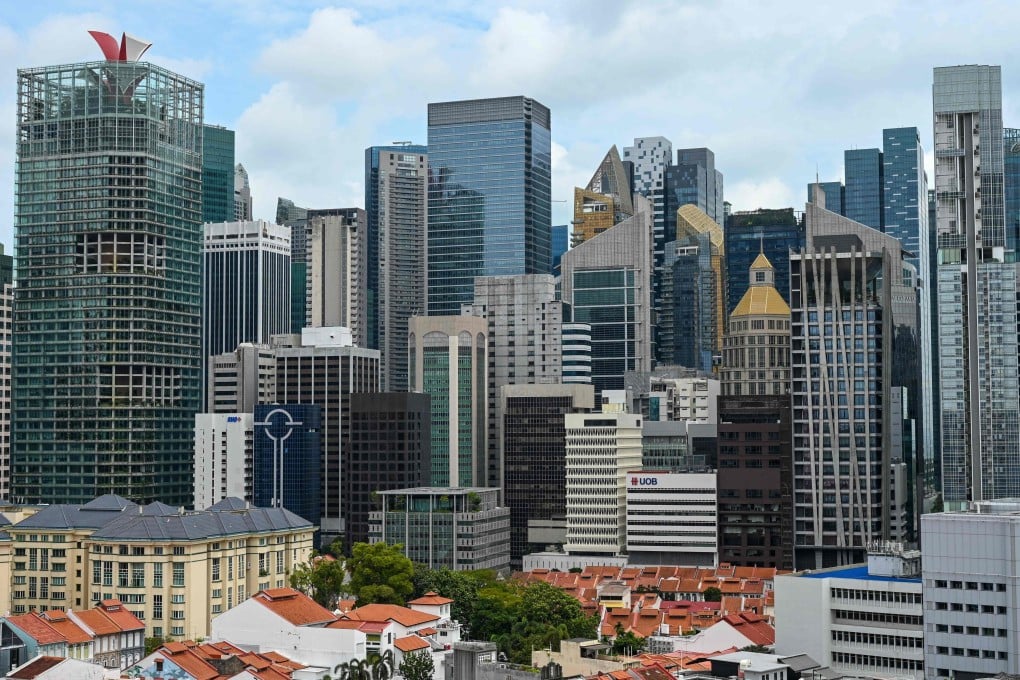 Commercial buildings are seen in Singapore’s central business district on February 12. Photo: AFP