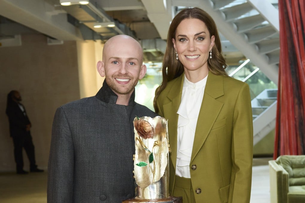 British fashion designer Patrick McDowell is pictured with Catherine, Princess of Wales after being presented the Queen Elizabeth II Award for British Design at 180 Studios in London on May 13, 2025. Photo: Shaun James Cox