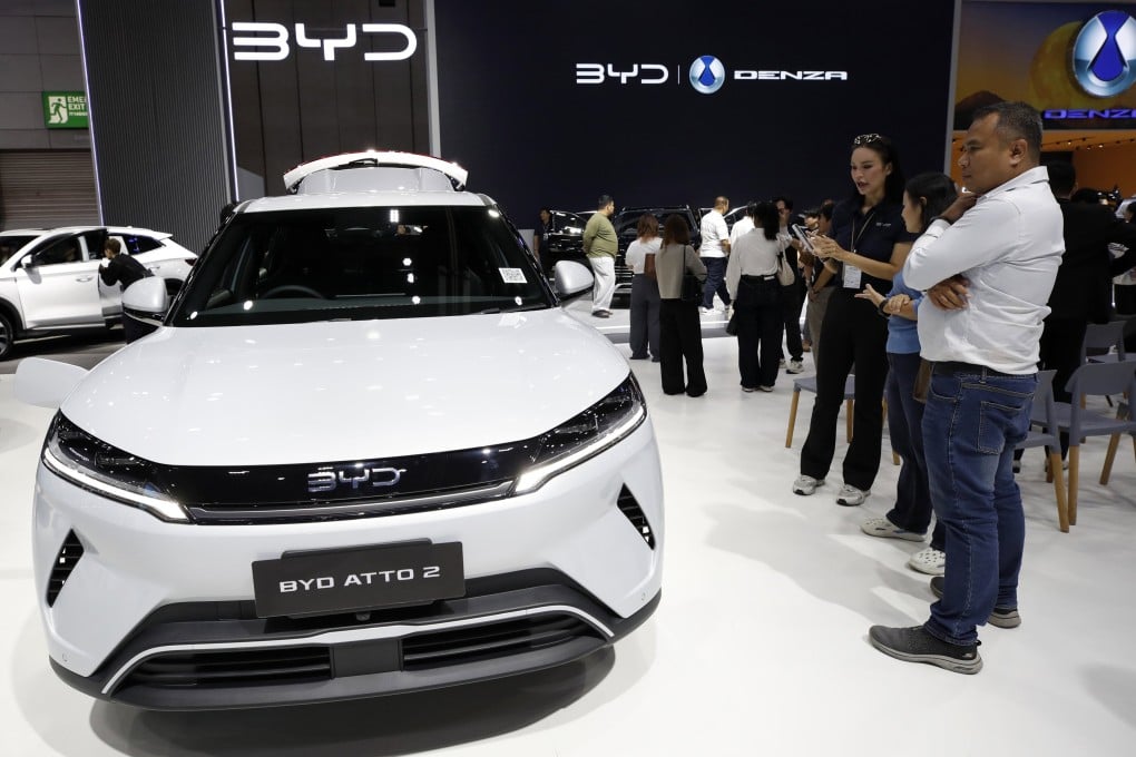 Visitors inspect a BYD Atto 2 electric vehicle during the Big Motor Sale 2026 automotive showcase in Bangkok, Thailand, on August 21. Photo: EPA