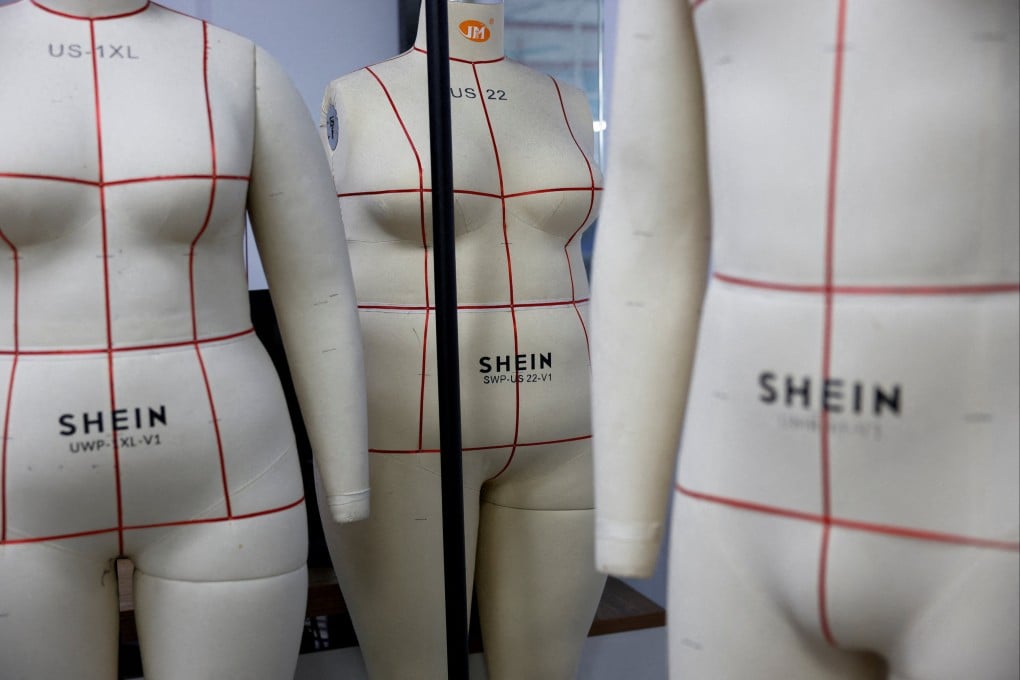 Dress form mannequins bearing Shein logos at a garment factory in Guangzhou’s Panyu district last month. Photo: Reuters