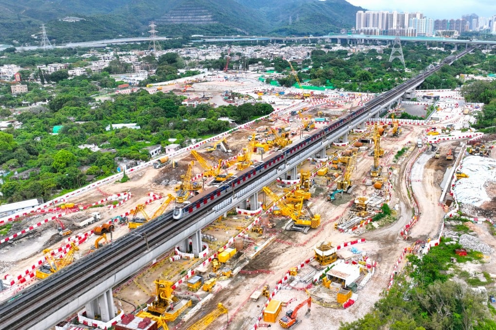 Hung Shui Kiu station will be Hong Kong’s first built on an operating railway viaduct, with sections skidded into position beside the Tuen Ma line. Photo: MTRC