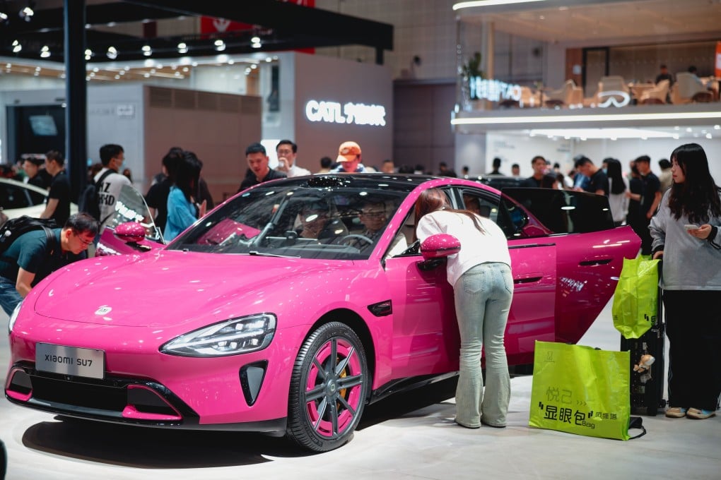 A Xiaomi SU7 EV on display at last year’s Shanghai Auto show. Photo: EPA-EFE