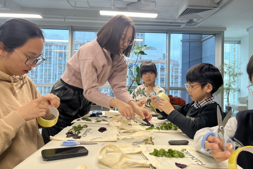 Visitors take part in crafting activities during an urban farming experience day at Farmacy in Shau Kei Wan, Hong Kong. Photo: courtesy of Farmacy