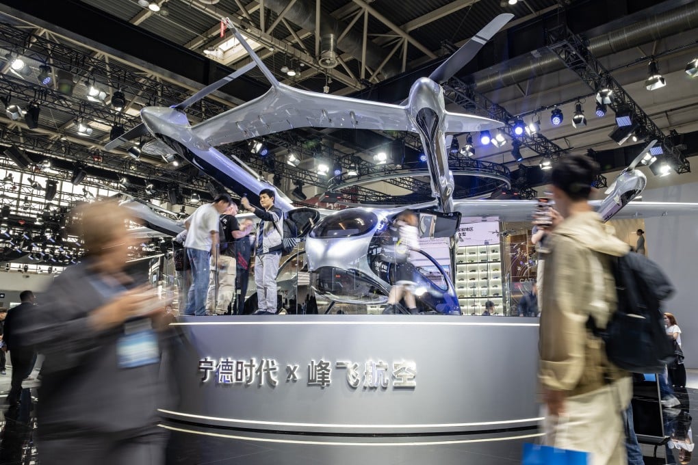 A CATL x AutoFlight electric vertical take-off and landing aircraft on display at the Beijing International Automotive Exhibition in April. Photo: China News Service/VCG via Getty Images