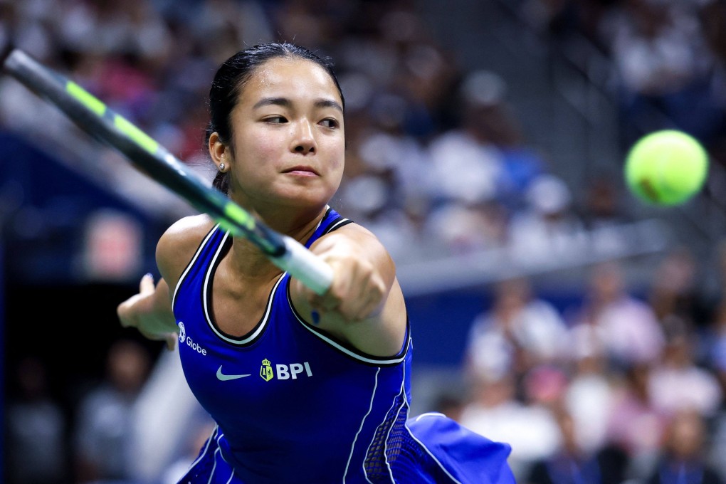 Alexandra Eala of the Philippines playing against Iva Jovic of the US during Fan Week at the US Open on Thursday. Photo: AFP