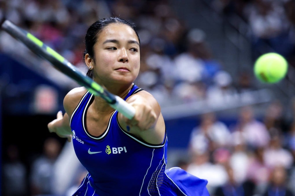 Alexandra Eala of the Philippines playing against Iva Jovic of the US during Fan Week at the US Open on Thursday. Photo: AFP