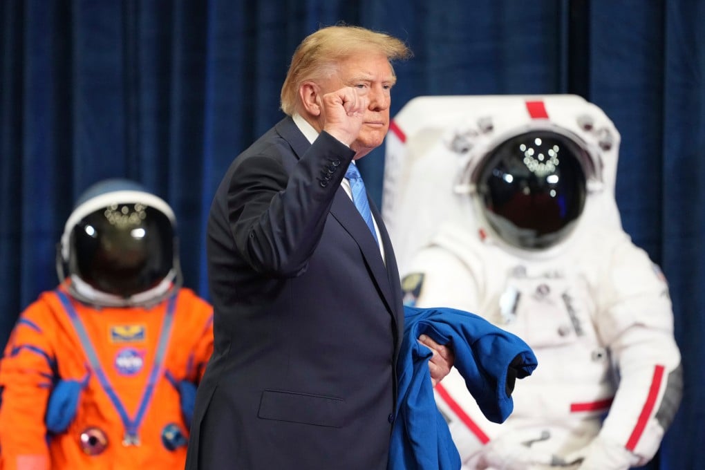 US President Donald Trump departs after presenting the Congressional Space Medal of Honor to Artemis II crew members in Houston on Friday. Photo: AP