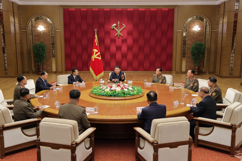 North Korean leader Kim Jong-un attends a ruling party meeting on Saturday. Photo: KCNA via Reuters