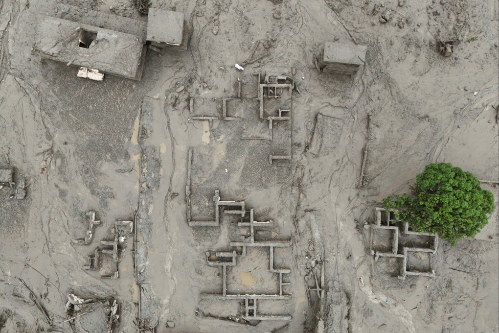 A drone view shows mud covering properties following a flash flood in Trishuli, Nuwakot district, Nepal, on August 27. Photo: Reuters