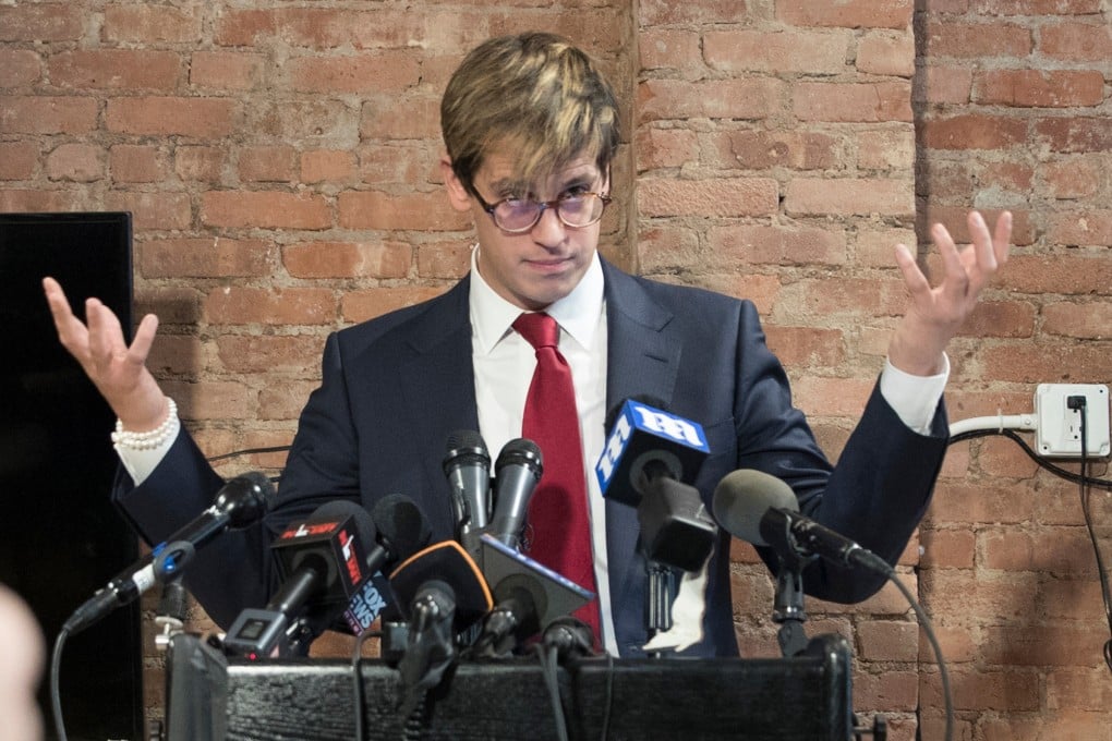 Milo Yiannopoulos speaks during a news conference in New York in February 2017. Photo: AP