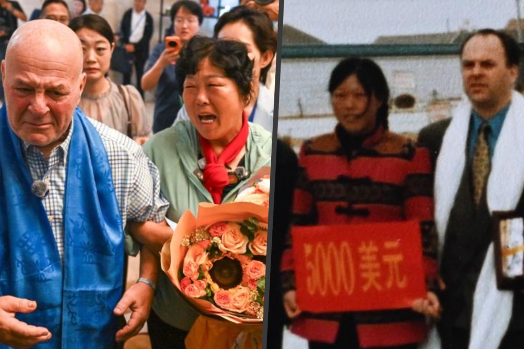 A retired American teacher returned to China after 26 years to witness firsthand how his US$5,000 donation had blossomed into a thriving forest, inspiring him to advocate for global tree-planting initiatives. Photo: SCMP composite/Xinhua