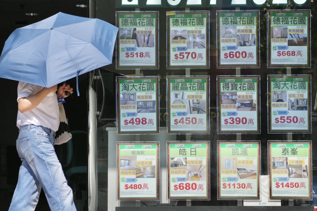 Advertisements for flats in a real estate agency’s window in Kowloon Bay last month. Photo: Karma Lo