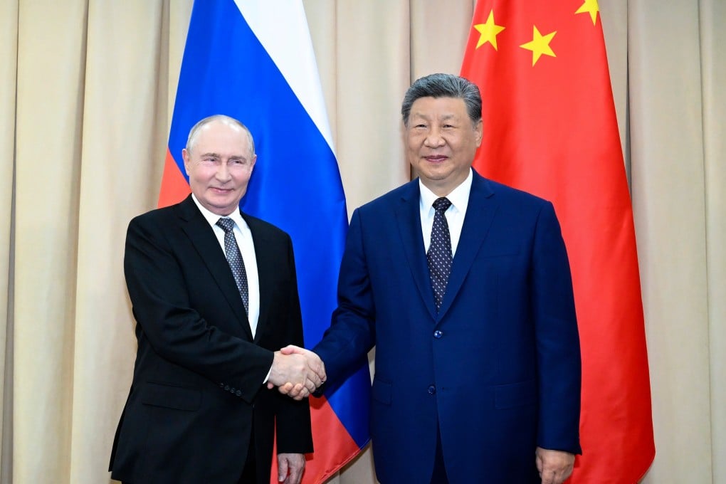 Russian President Vladimir Putin and Chinese President Xi Jinping meet on the sidelines of the Shanghai Cooperation Organisation summit in Bishkek, Kyrgyzstan, on Monday. Photo: Xinhua via AP