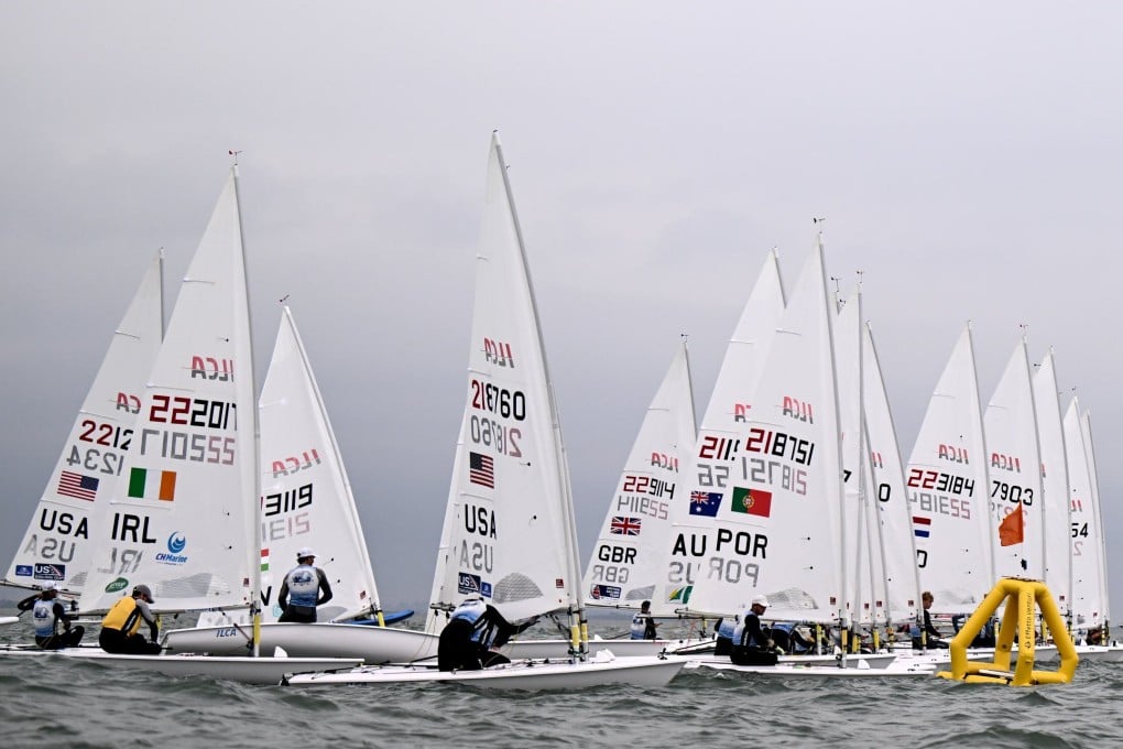 Competitors take part in the 2026 ILCA 7 Men’s World Championship at the Royal St George Yacht Club and National Yacht Club in Dun Laoghaire, Dublin. Photo: Getty Images