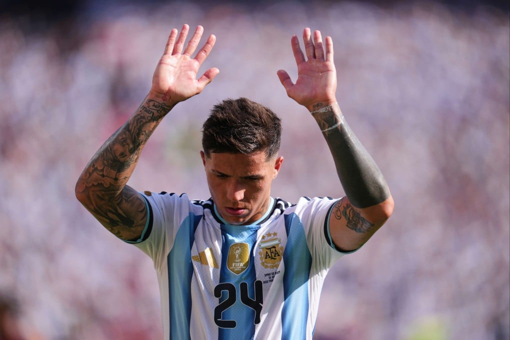 Enzo Fernandez has not played since being sent off in the World Cup final this summer. Photo: AP