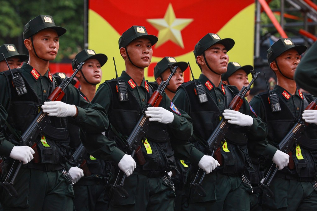 Police officers march during  Vietnam’s National Day celebrations in Hanoi last year. Photo: AFP