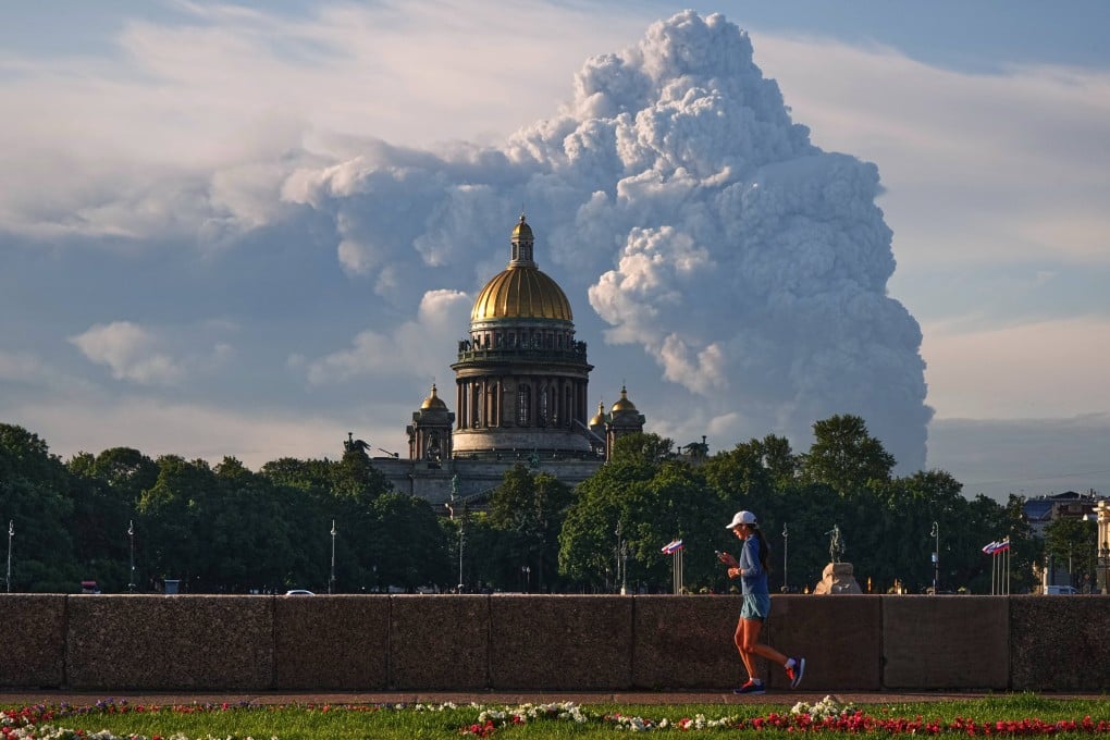 Smoke rises over St Petersburg following a Ukrainian drone attack on a warehouse for online retailer Wildberries on July 24, 2026. Photo: UGC via AP