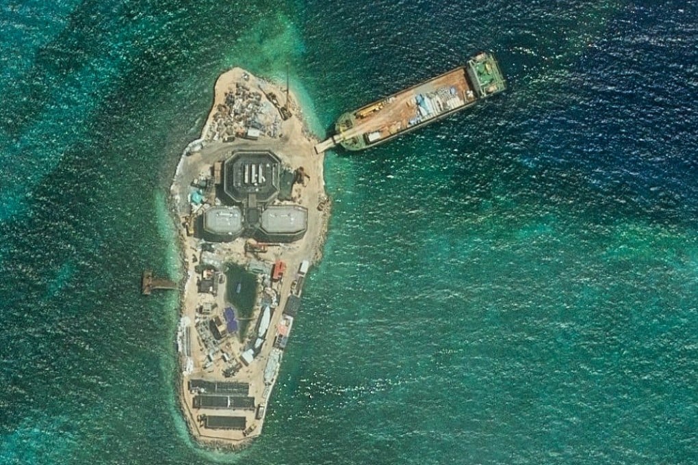 A satellite image taken by Vantor on August 17 shows China’s construction work at Yagong Island. Photo: Vantor / AFP