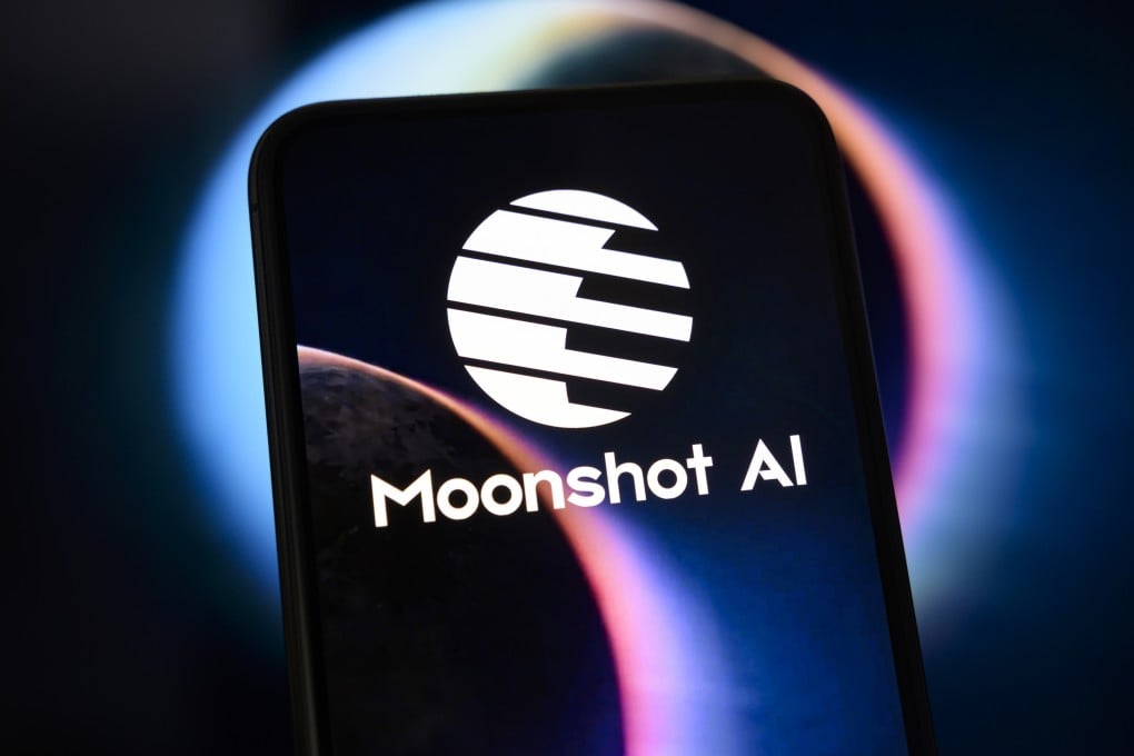 The official Moonshot AI corporate logo is displayed on a mobile phone screen. Photo: Shutterstock