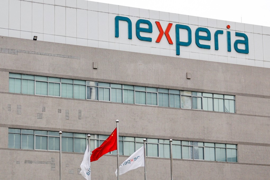 Flags fly near a Nexperia factory in China’s Guangdong province. Photo: Reuters