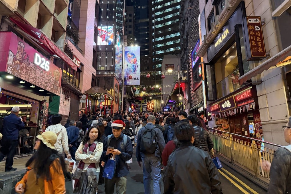 Revellers flock to Lan Kwai Fong in Central on December 25, 2025. Photo: Oscar Liu
