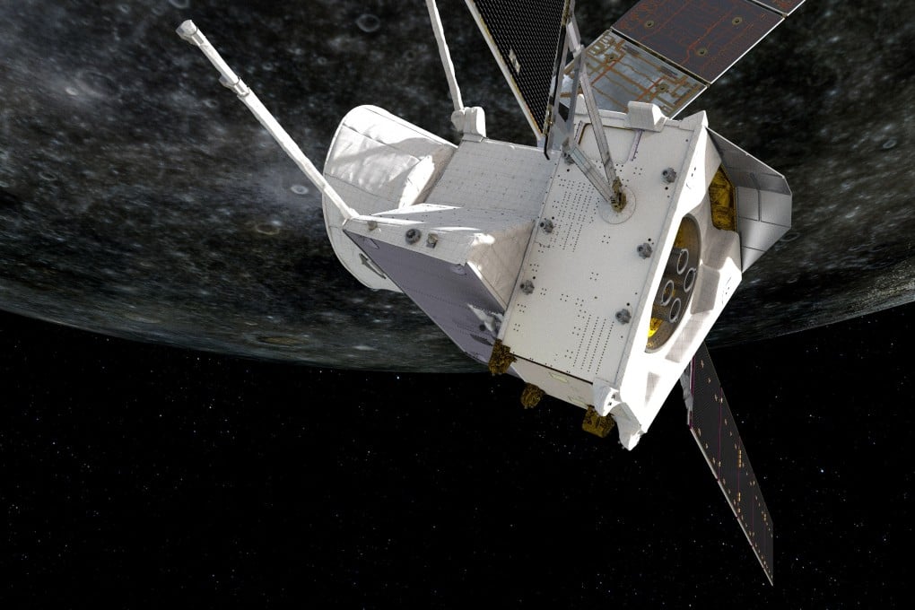 The BepiColombo spacecraft is depicted flying by Mercury in an artist’s impression issued in October 2021. Image: ESA via EPA-EFE
