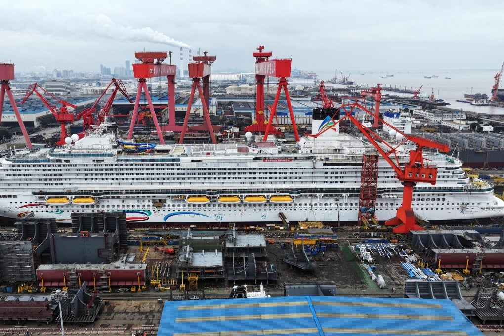 The Adora Flora City cruise ship under construction at Shanghai Waigaoqiao Shipbuilding on February 27. Photo: Getty Images