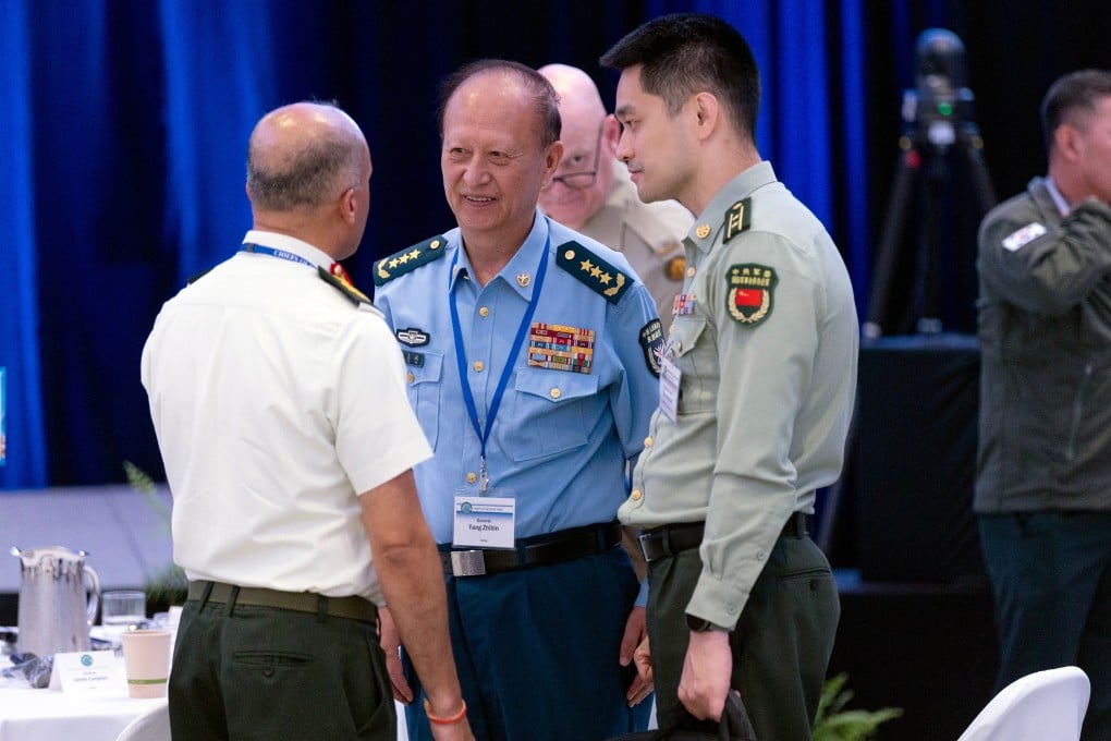 Chinese General Yang Zhibin, centre, pictured at the annual Indo-Pacific defence conference in British Columbia. Photo: AP