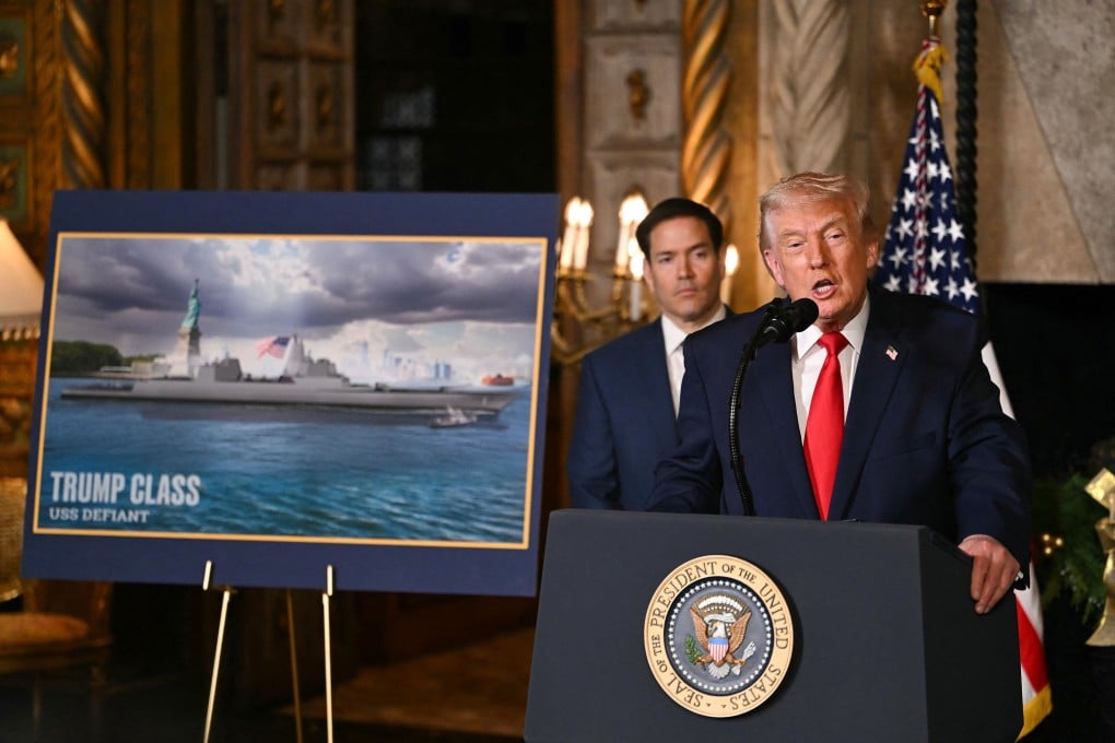 US President Donald Trump unveils a new class of warships in December 2025, as part of the Golden Fleet naval initiative. Photo: AFP