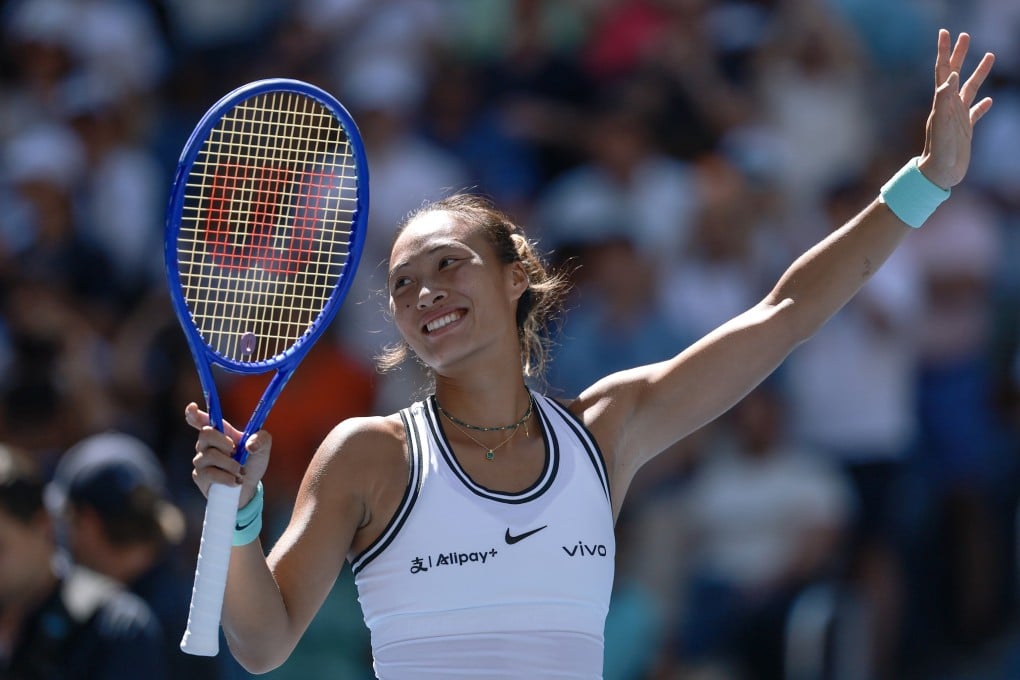 Zheng Qinwen is all smiles after her stunning US Open women’s singles victory over Iga Swiatek. Photo: EPA