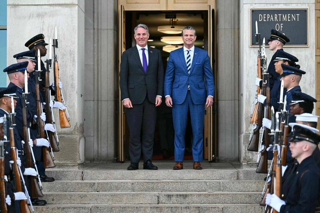 US Secretary of Defence Pete Hegseth (right) stands with Australia’s Deputy Prime Minister and Minister of Defence Richard Marles at the Pentagon in Washington last week. Photo: AFP
