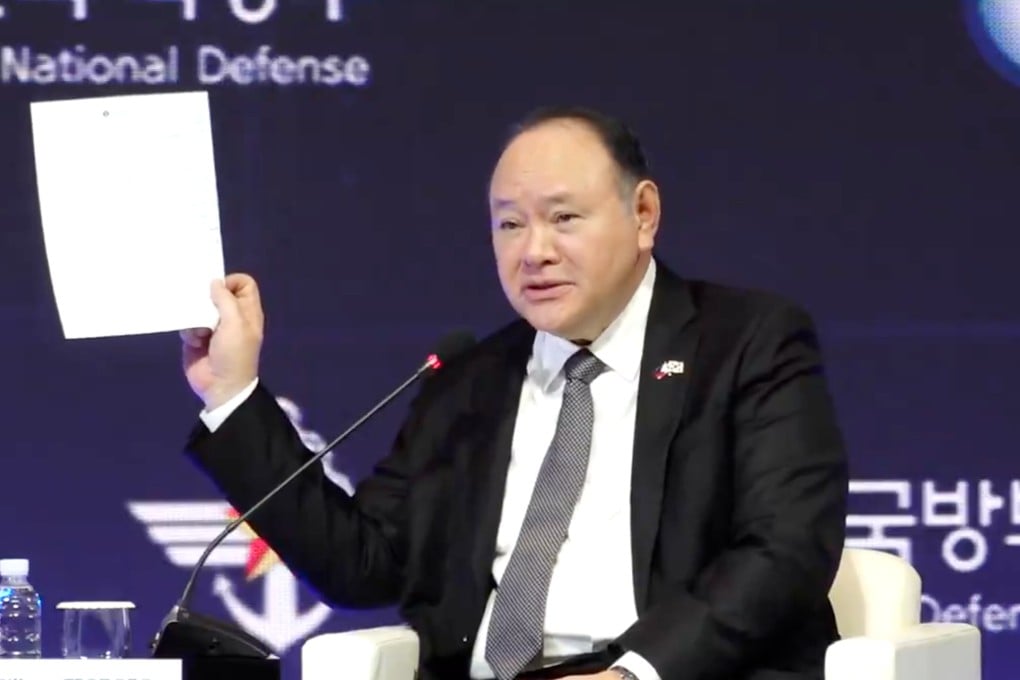 Gilberto Teodoro Jnr read aloud from a note from a Chinese emissary, prompting  China’s foreign ministry to protest and accuse Manila of "grandstanding and lying". Photo: X/ Department of National Defence - Philippines