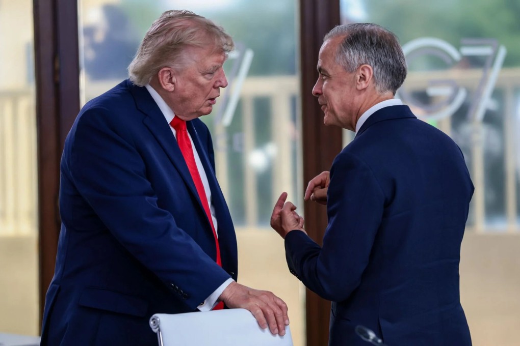 US President Donald Trump (left) and Canadian Prime Minister Mark Carney at the G7 meeting in Evian-les-Bains, France on June 16. Photo: Getty Images