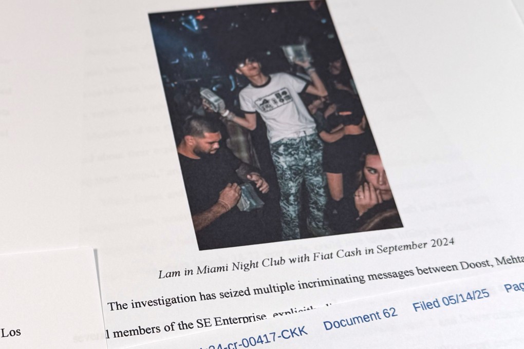 A photo of Malone Lam in a Miami nightclub was included in this US Justice Department court filing in the case against Hamza Doost and Kunal Mehta, photographed on Friday. Photo: AP