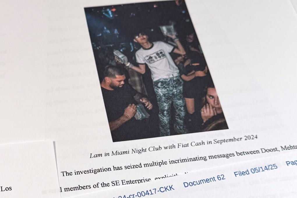A photo of Malone Lam in a Miami nightclub was included in this US Justice Department court filing in the case against Hamza Doost and Kunal Mehta, photographed on Friday. Photo: AP
