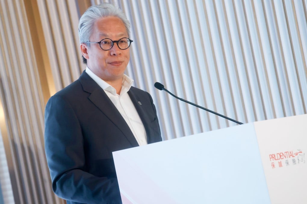 Lawrence Lam announces Prudential’s collaboration with Alibaba Cloud on Wednesday. Photo: Jonathan Wong