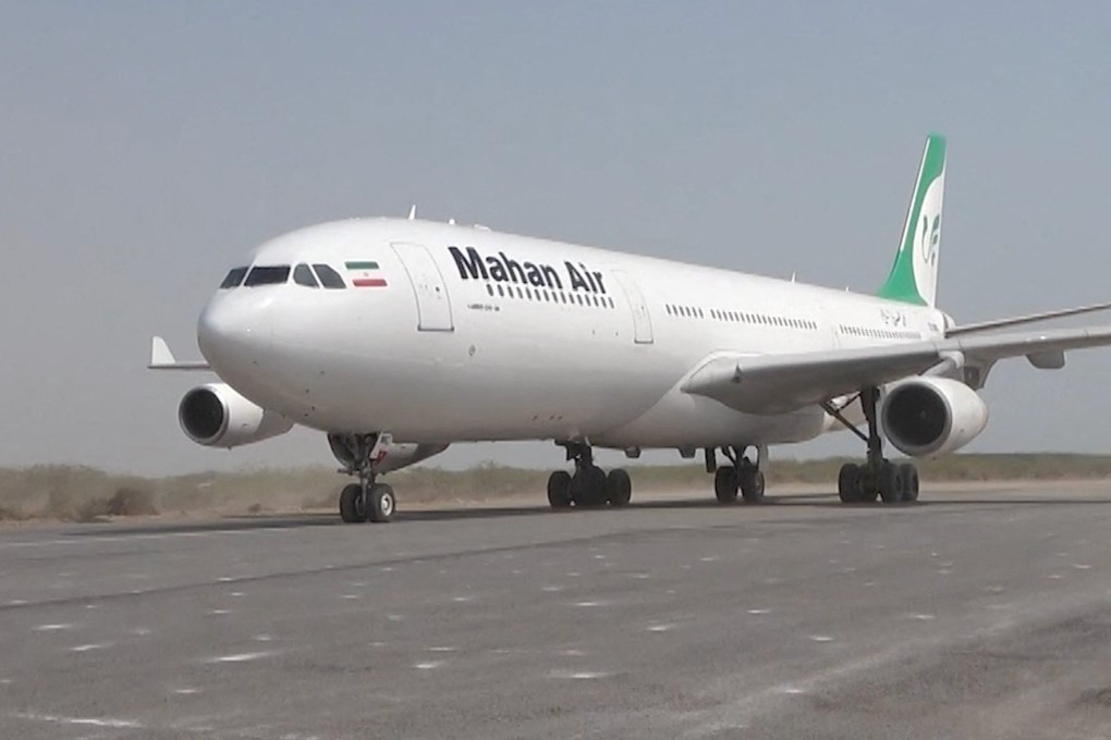 An Iranian airline Mahan Air plane lands at what is said to be Hodeidah airport in Yemen in footage released in July. Photo: Al Masirah TV via Reuters