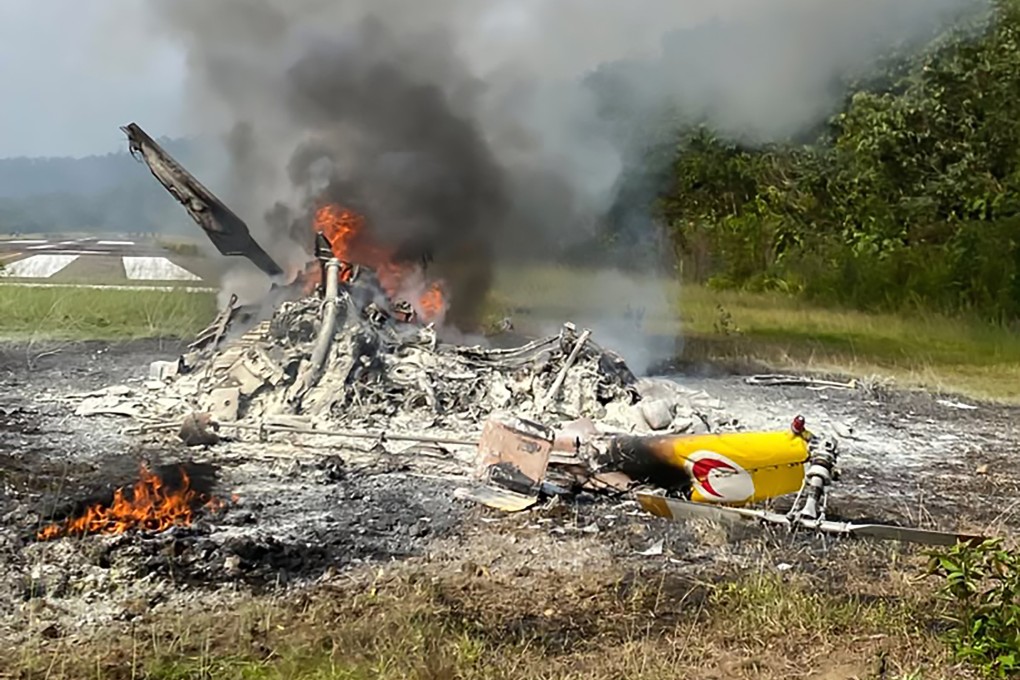 The site of a helicopter crash in Malaysia’s Sarawak state on Tuesday. Photo: Bernama/handout via Xinhua