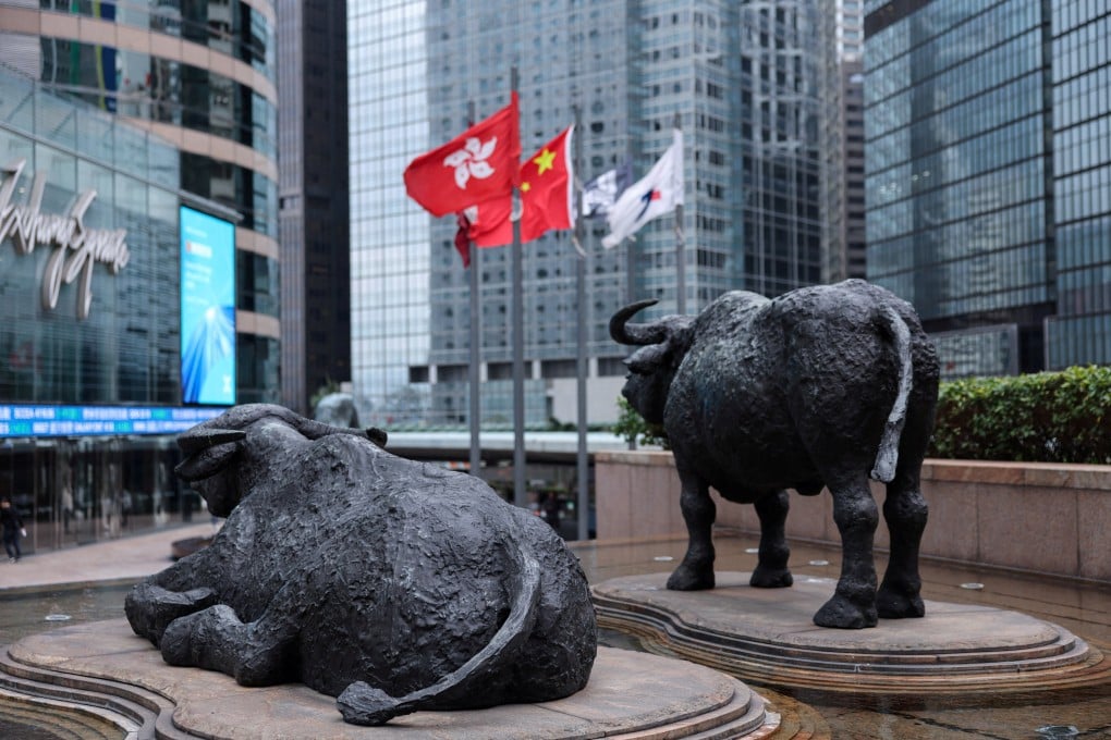Bull statues overlook Exchange Square in Hong Kong on February 3. Photo: Reuters